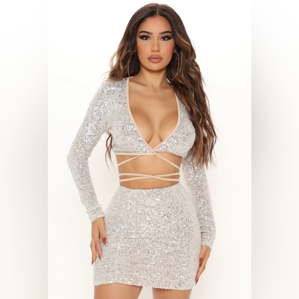 Sequin 2 piece skirt set